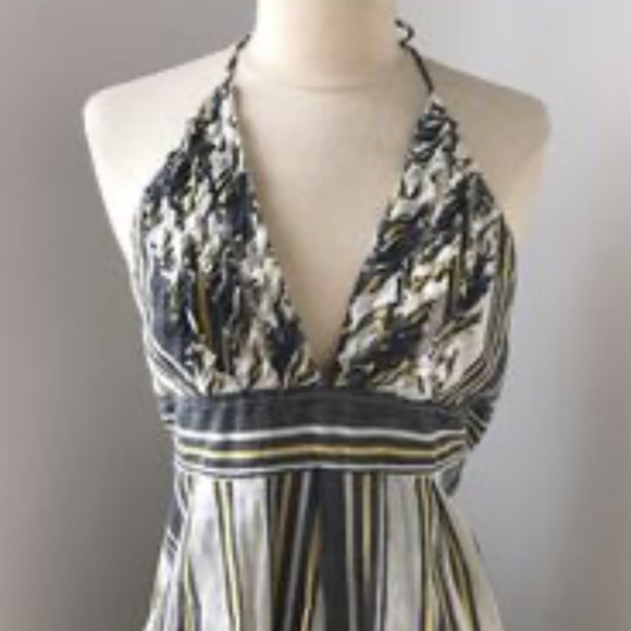 J Crew Sylvan Halter Dress Backless Striped Ruffles Linen cotton size 14… - Picture 2 of 16